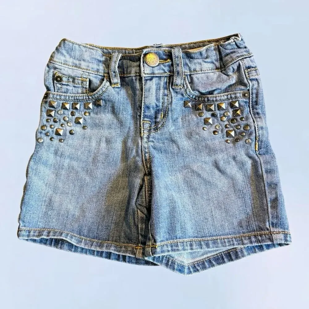 The Children's Place Girls Blue Light Wash Studded Denim Shorts Pockets Button 6